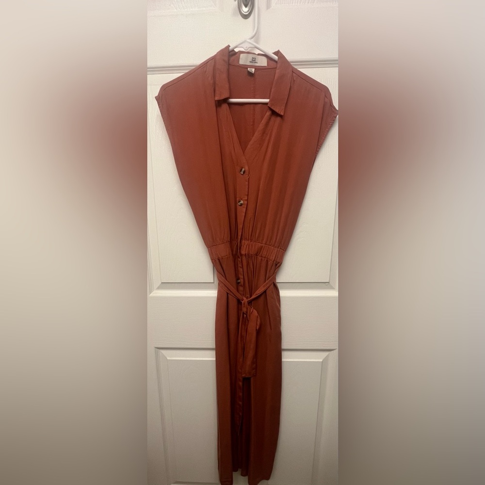 Thread & Supply Rust Button-Front Maxi Dress with Waist Tie